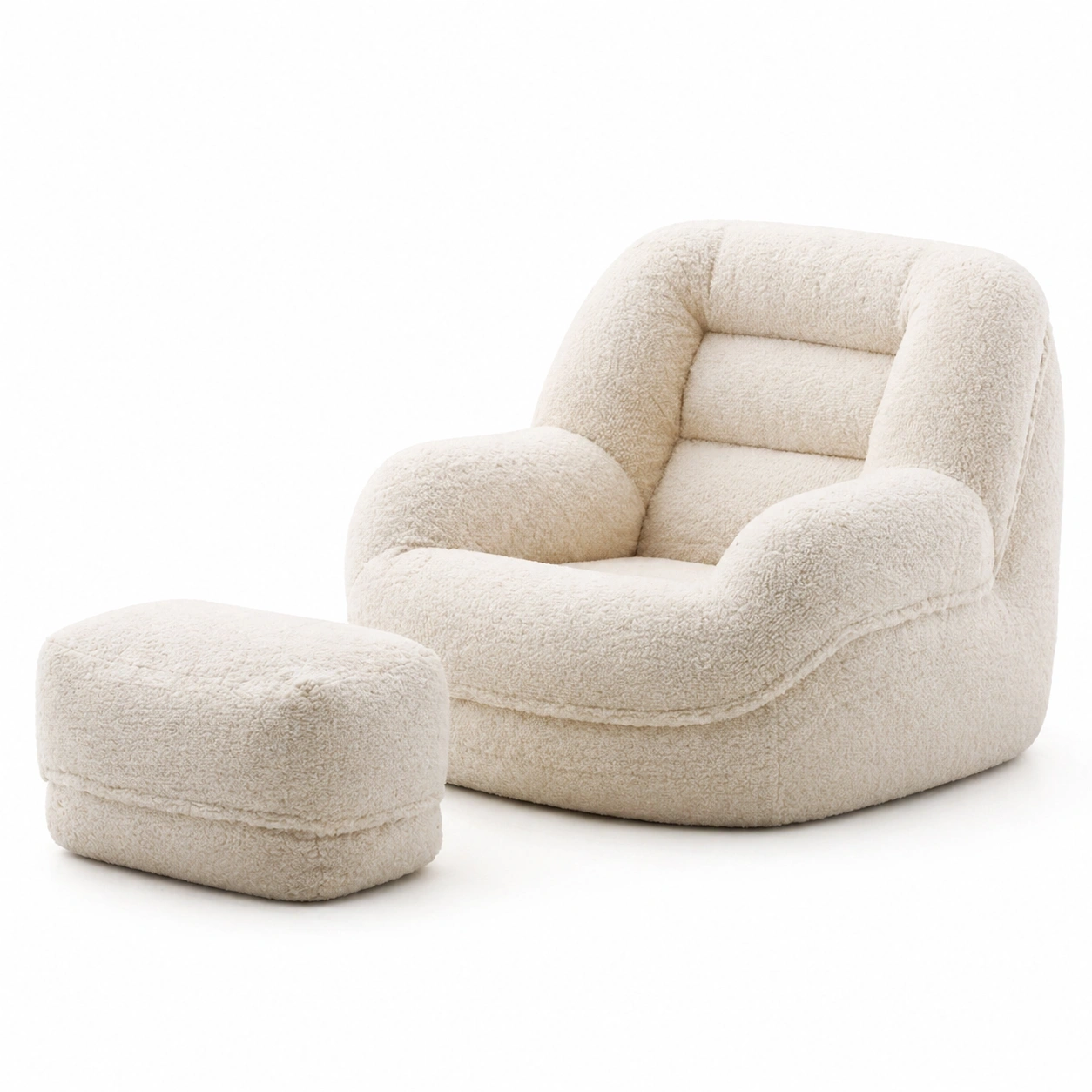 Fauteuil lounge boucle avec repose-pieds beige